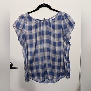 LC Lauren Conrad Blue Plaid Tie Back Blouse Sz L